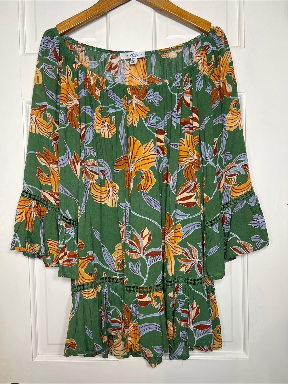 Fever Floral Boho Peasant Blouse Sz XL